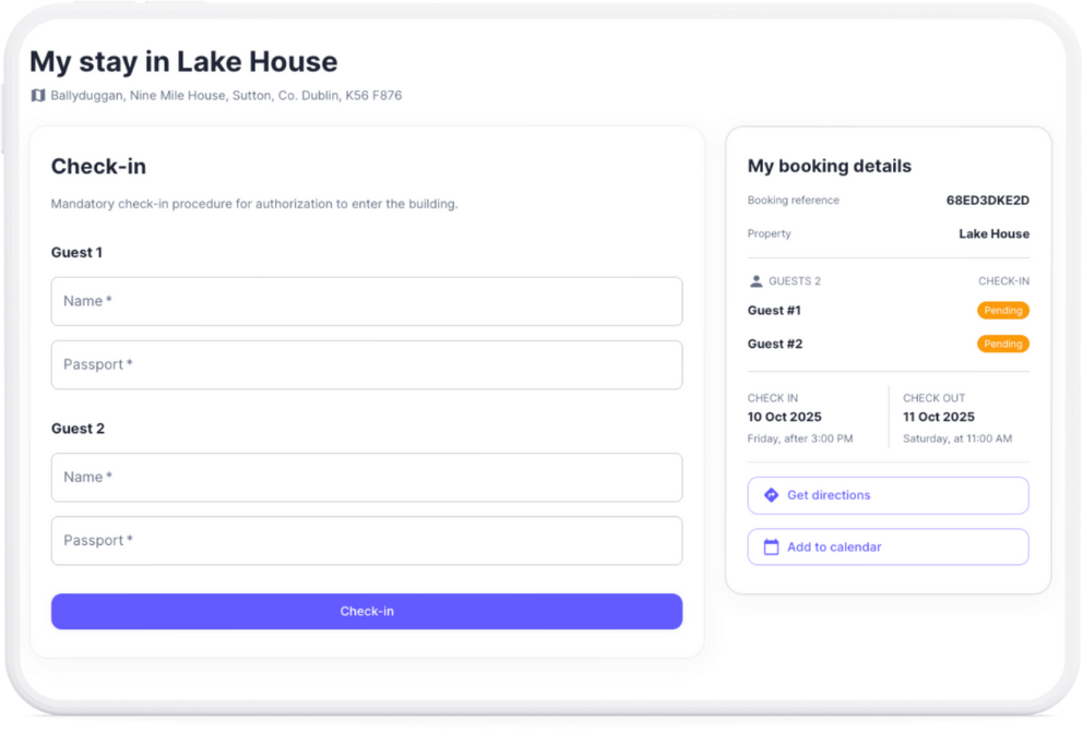 Guest-facing custom check-in form with personalized fields
